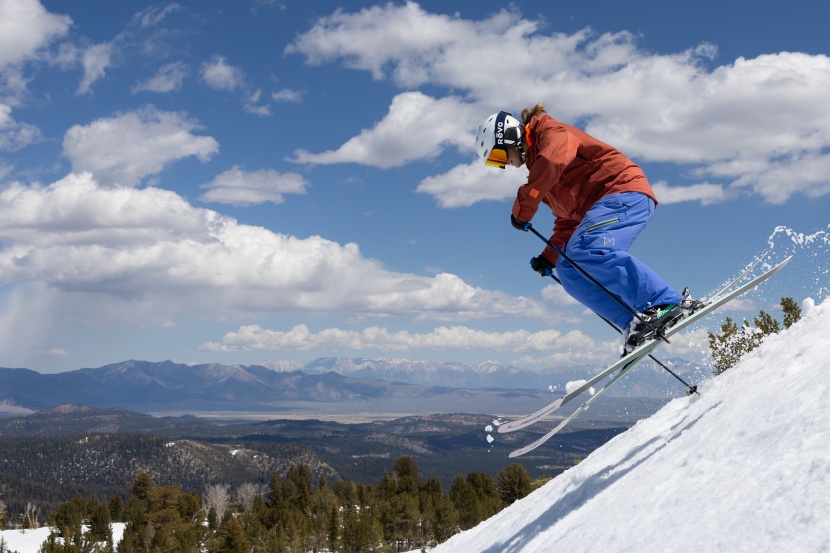 it's so easy to get airborne on this ski, even our 7-month pregnant...