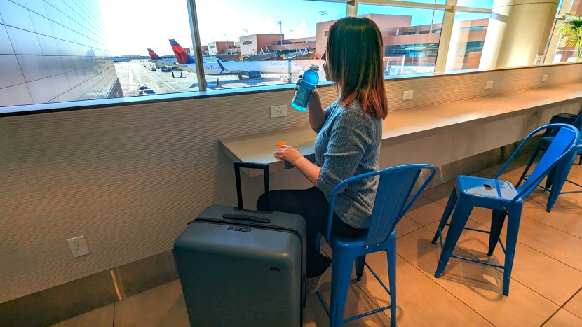 catching our breath before checking in.