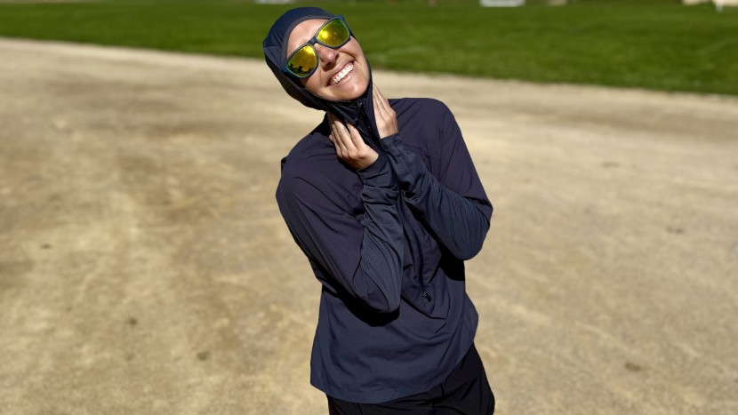 patagonia airshed pro pullover for women - the hood stays snug even as the wind tries to blow it off.