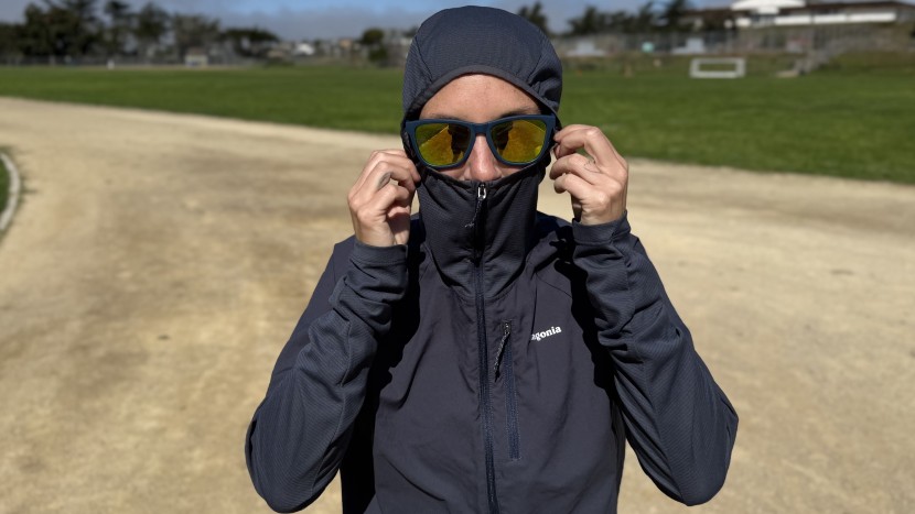 we love how the hood of the patagonia airshed zips all the way up.