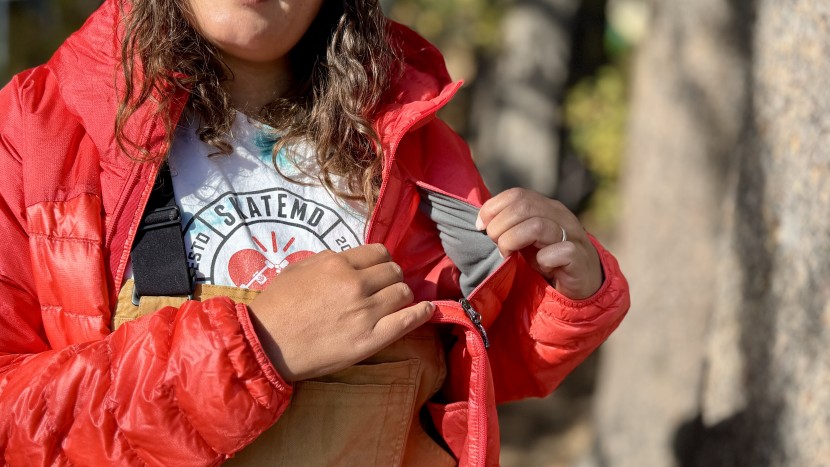 down jacket womens - the external chest pocket and the two waist pockets are lined with...