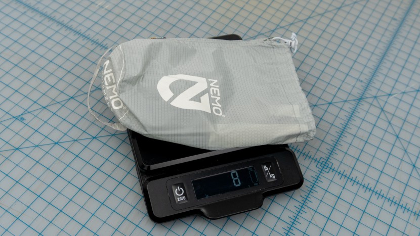 stuff sack comes in at .3 ounce / 8 grams.