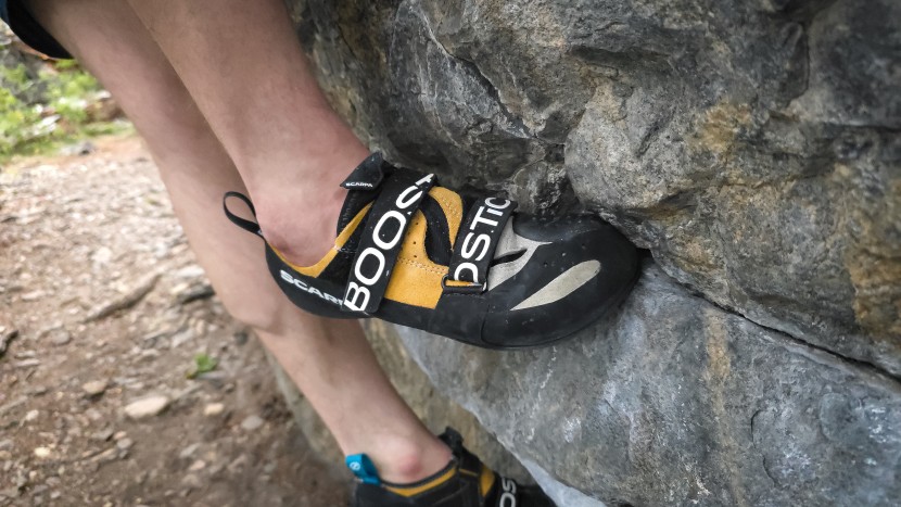 scarpa boostic r - the high toe angle adds to its power as an edging shoe and gives you...