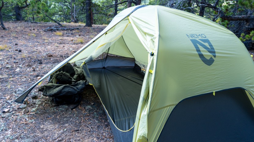 nemo hornet osmo 2p - the tent's doors and dual vestibules, which keep your gear out of...