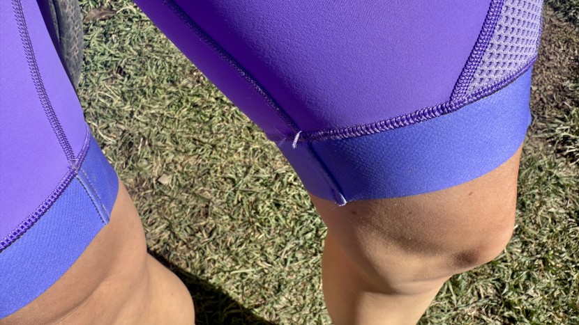 you can see some thread pulling loose here on the inner thigh.