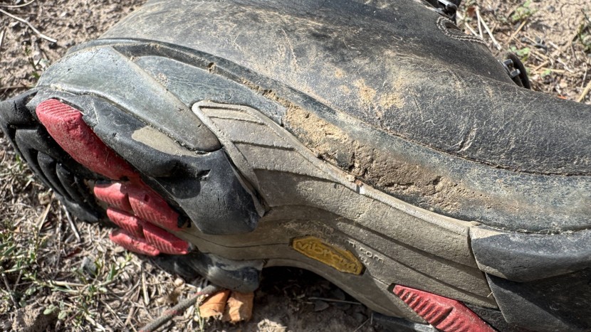 some of the exposed softer midsole has gotten chewed up, but the...