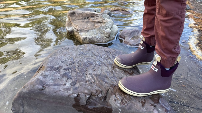 rain boots womens - the xtratuf ankle deck boots kept our feet warm while splashing...