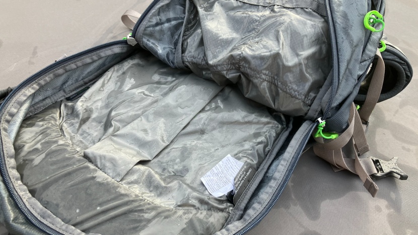 daypack - the very soggy interior of the osprey sportlite after our one-minute...