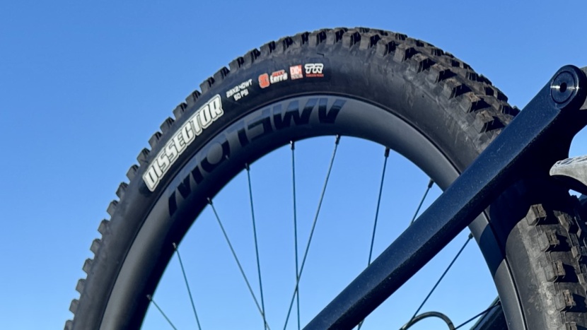 the original maxxis dissector tire provides reasonable cornering...