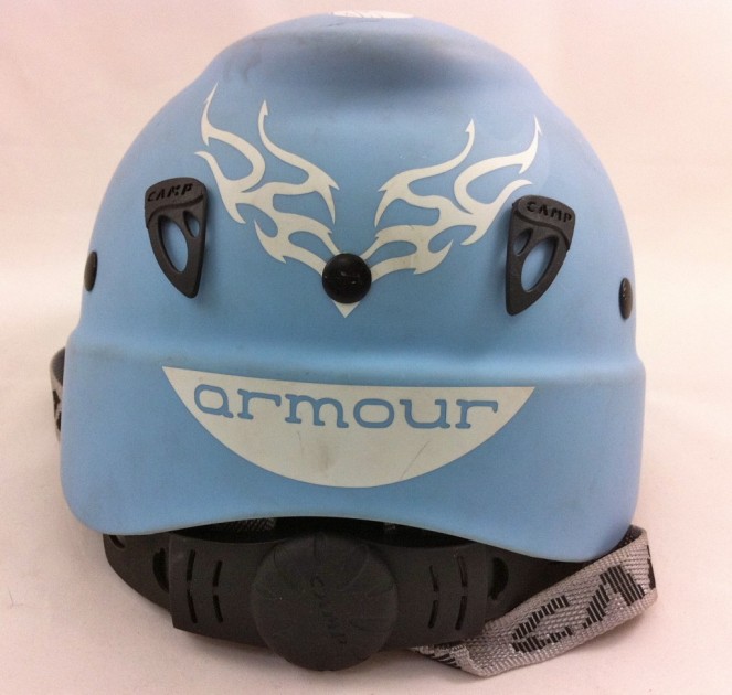 camp armour lady - back of the camp armour women's climbing helmet.